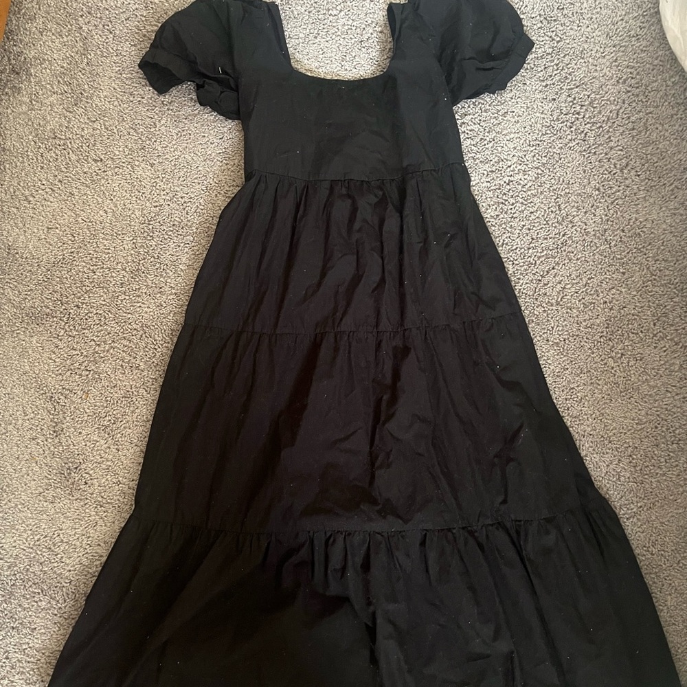 Faithfull the Brand Black Maxi Dress with Puff Sleeves